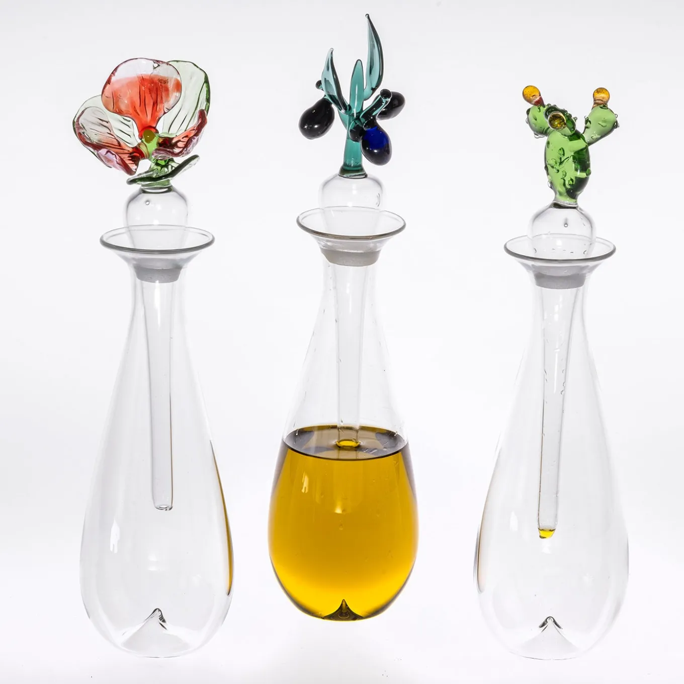 Portofino Bottiglia per olio in vetro con cactus lavorato a mano