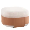 Pouf Bouclé Beige SUMO con Tasca in Cuoio