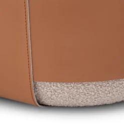Pouf Bouclé Beige SUMO con Tasca in Cuoio