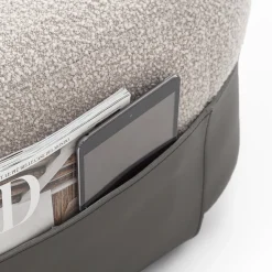 Pouf Bouclé Grigio SUMO con Tasca in Cuoio #2