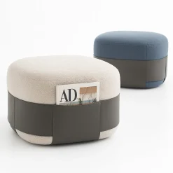 Pouf Bouclé Grigio SUMO con Tasca in Cuoio #2