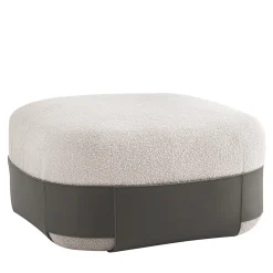 Pouf Bouclé Grigio SUMO con Tasca in Cuoio #1