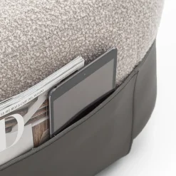 Pouf Bouclé Grigio SUMO con Tasca in Cuoio #1