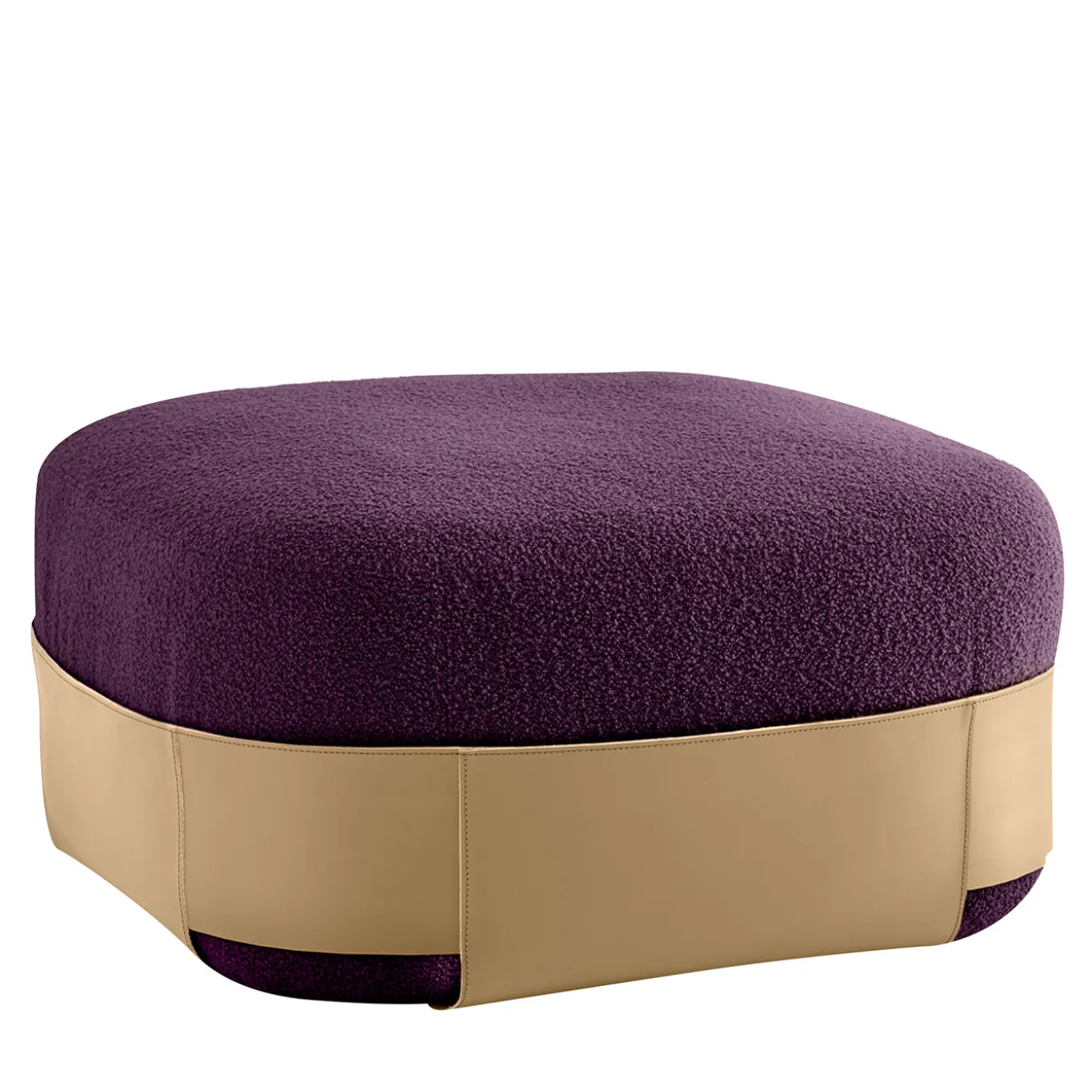 Pouf Bouclé Viola SUMO con Tasca in Cuoio