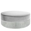 Pouf grigio scintillante con frangia argentata