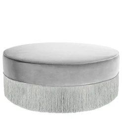 Pouf grigio scintillante con frangia argentata