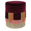 Pouf in legno cilindrico bordeaux con rivestimento in velluto