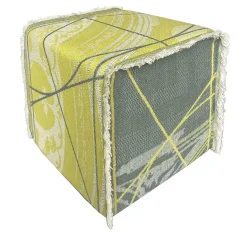 Pouf Reverso jacquard Giallo Cedro e Blu/Green Alga con frange