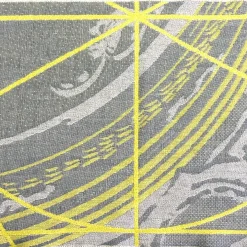 Pouf Reverso jacquard Giallo Cedro e Blu/Green Alga con frange