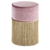 Pouf rosa scintillante con frange dorate