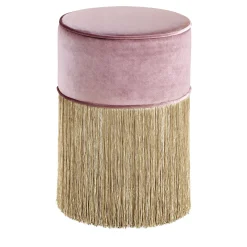 Pouf rosa scintillante con frange dorate