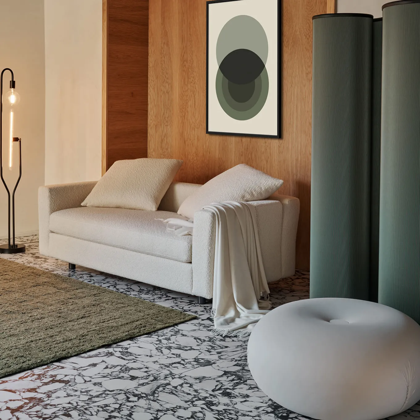 Pouf Tatone in tessuto tecnico bianco