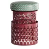 Pouf Trame piccolo rotondo rosso con cuscino verde