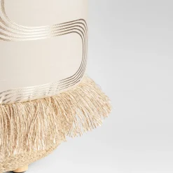 Pouf Vague Avorio con tessuto d'archivio Rubelli e base in cesta