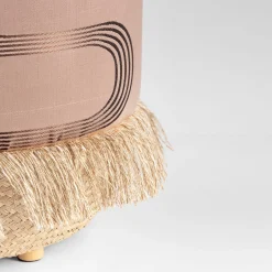 Pouf Vague Rosa con tessuto d'archivio Rubelli e base in cesta