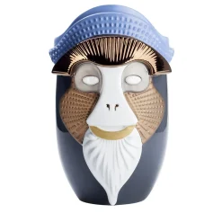 Primates Brazza Vaso in ceramica grigio piombo con dettagli in metallo Di Elena Salmistraro