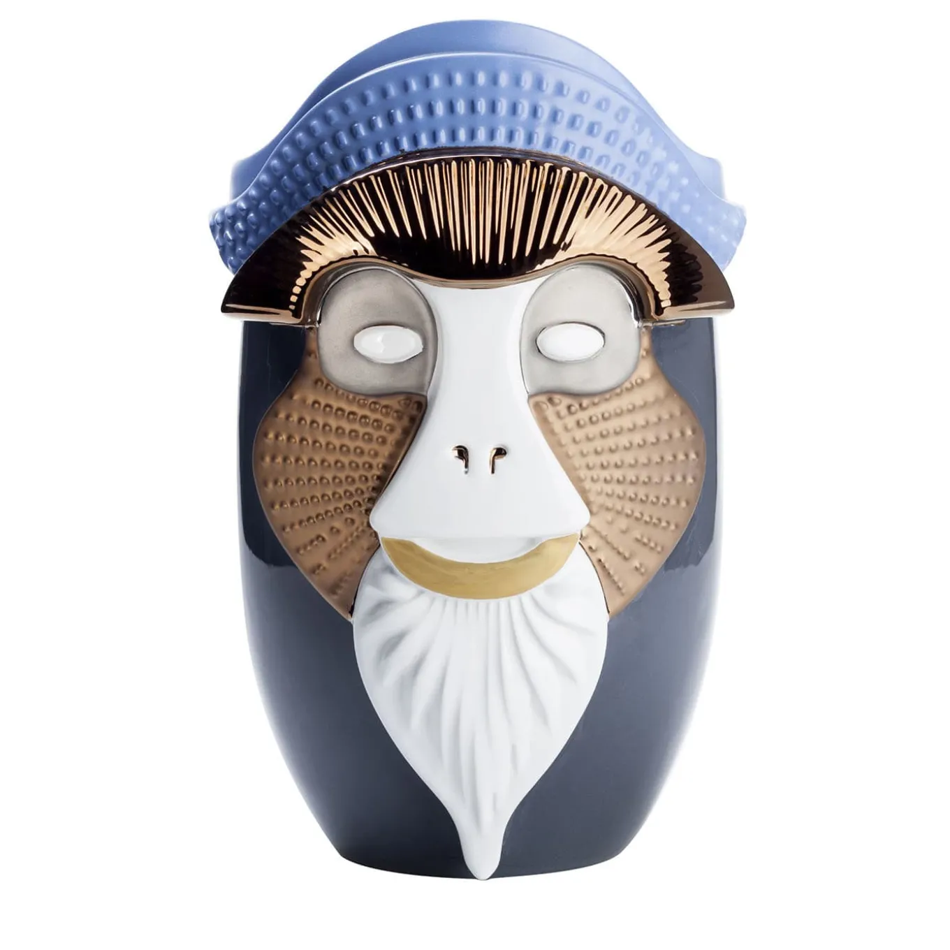 Primates Brazza Vaso in ceramica grigio piombo con dettagli in metallo Di Elena Salmistraro