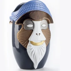 Primates Brazza Vaso in ceramica grigio piombo con dettagli in metallo Di Elena Salmistraro