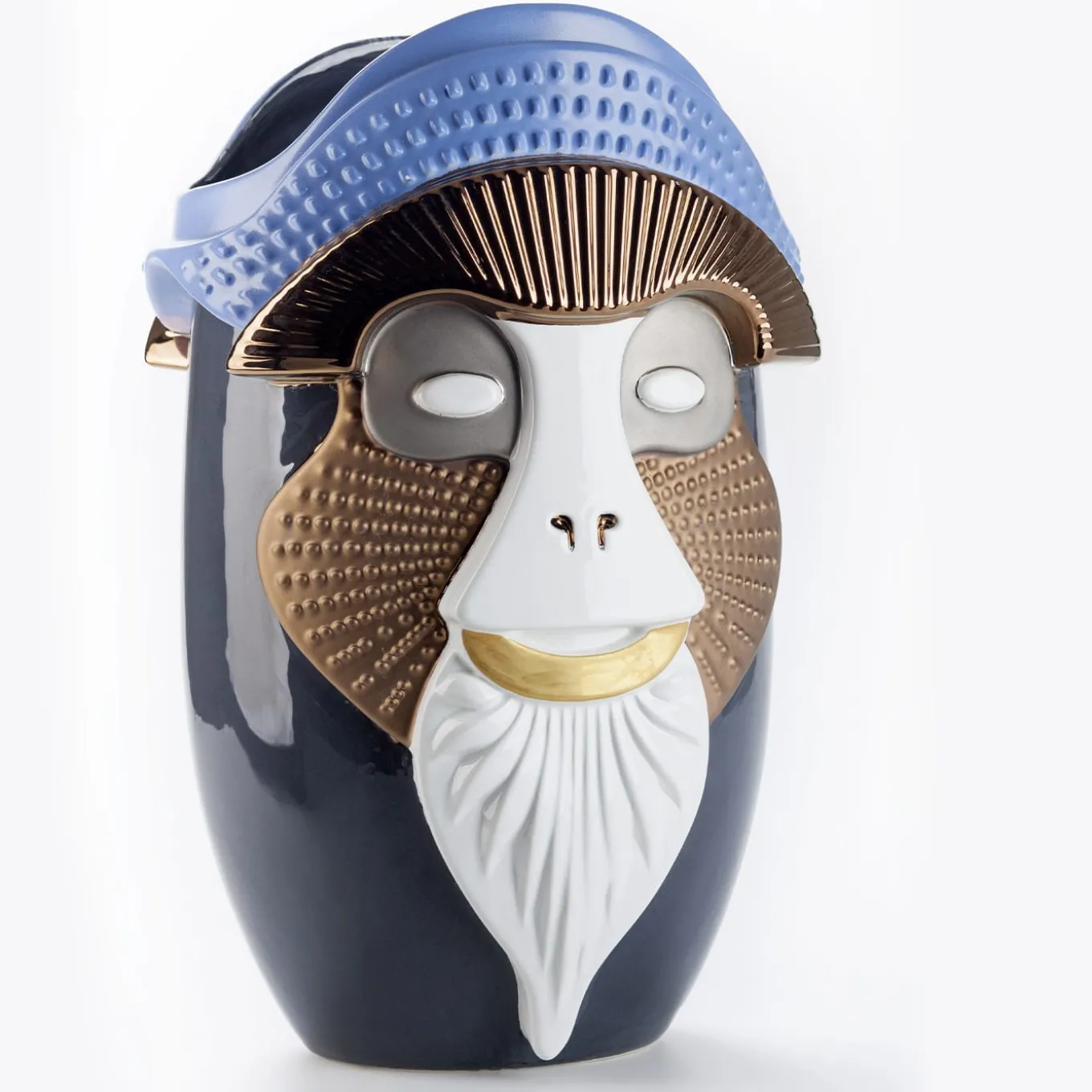 Primates Brazza Vaso in ceramica grigio piombo con dettagli in metallo Di Elena Salmistraro