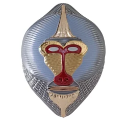 Primati Maschera Mandrillus Azzurro lucido con dettagli in metallo Scultura da parete di Elena Salmistraro