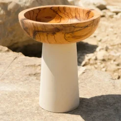 Rito N. 2 B Coppa Decorativa in Legno d'Ulivo e Pietra Leccese