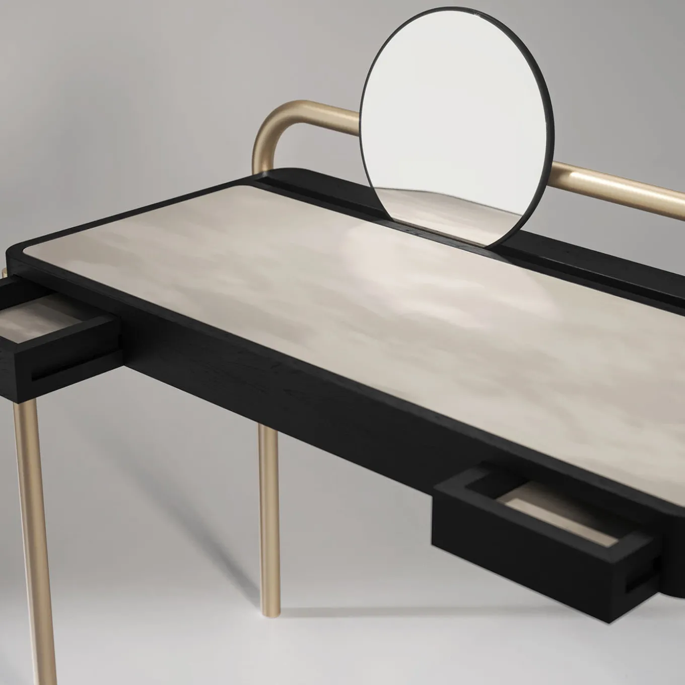 Roll Carrara marble and walnut wood desk