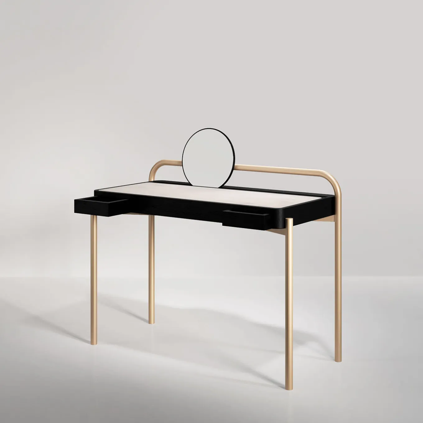 Roll Carrara marble and walnut wood desk