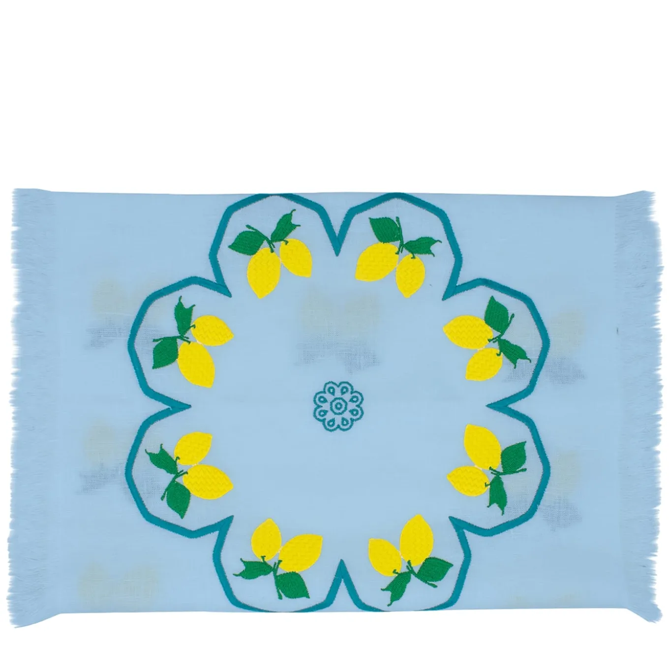 Runner azzurro con frange multicolore Limoni