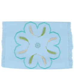 Runner azzurro con frange multicolore Grano