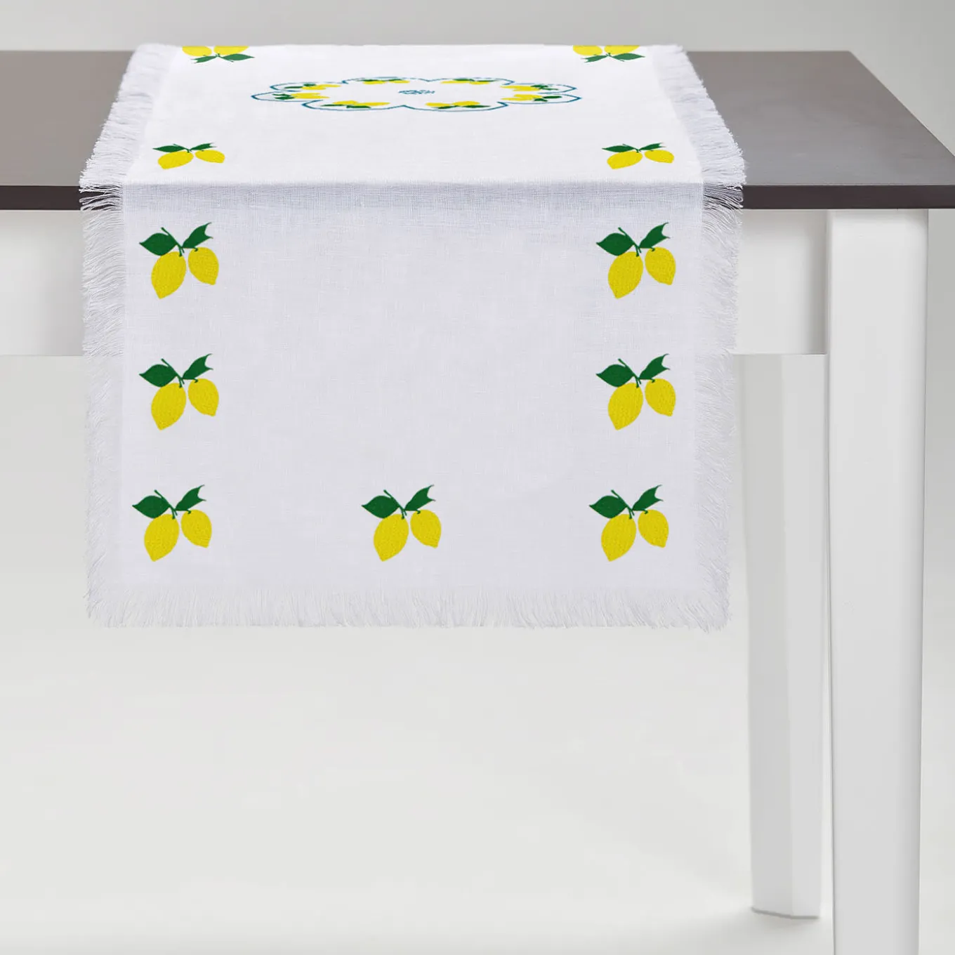 Runner bianco con frange multicolore Limoni