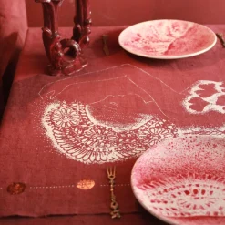 Runner da Tavola in Lino con Pois Rame – Collezione Ninfa dei Fiori