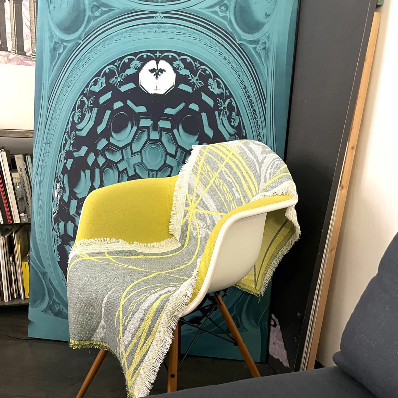 Runner Double Face Borromi in Giallo Cedro e Alga Verde Blu