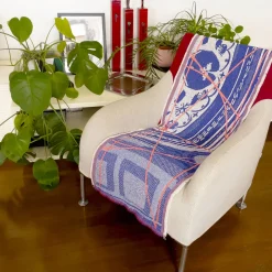 Runner double face Borromini in blu e rosso Rowan