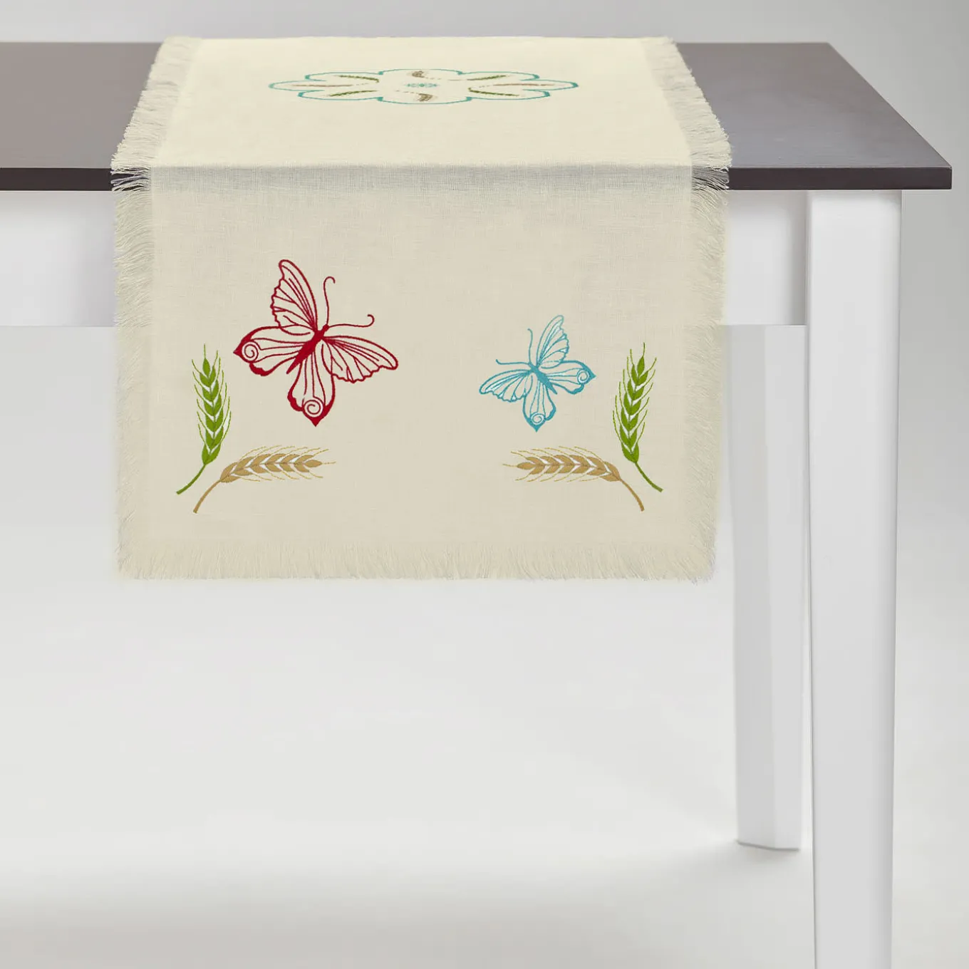 Runner Grano multicolore con frange in avorio