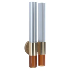 Sbàrlusc Applique Doppia in Vetro Ambra e Ottone Champagne di Isacco Brioschi