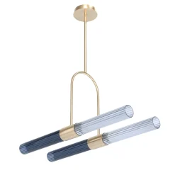 Sbàrlusc Lampada a Sospensione Doppia in Vetro Fumé e Ottone Champagne di Isacco Brioschi