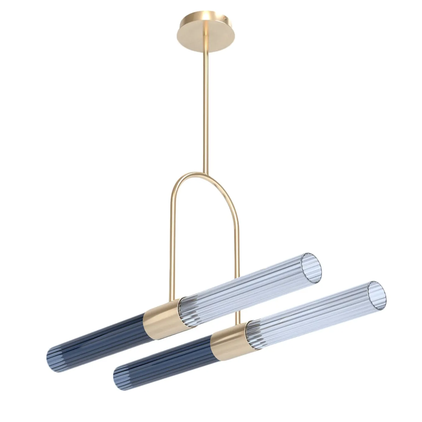 Sbàrlusc Lampada a Sospensione Doppia in Vetro Fumé e Ottone Champagne di Isacco Brioschi