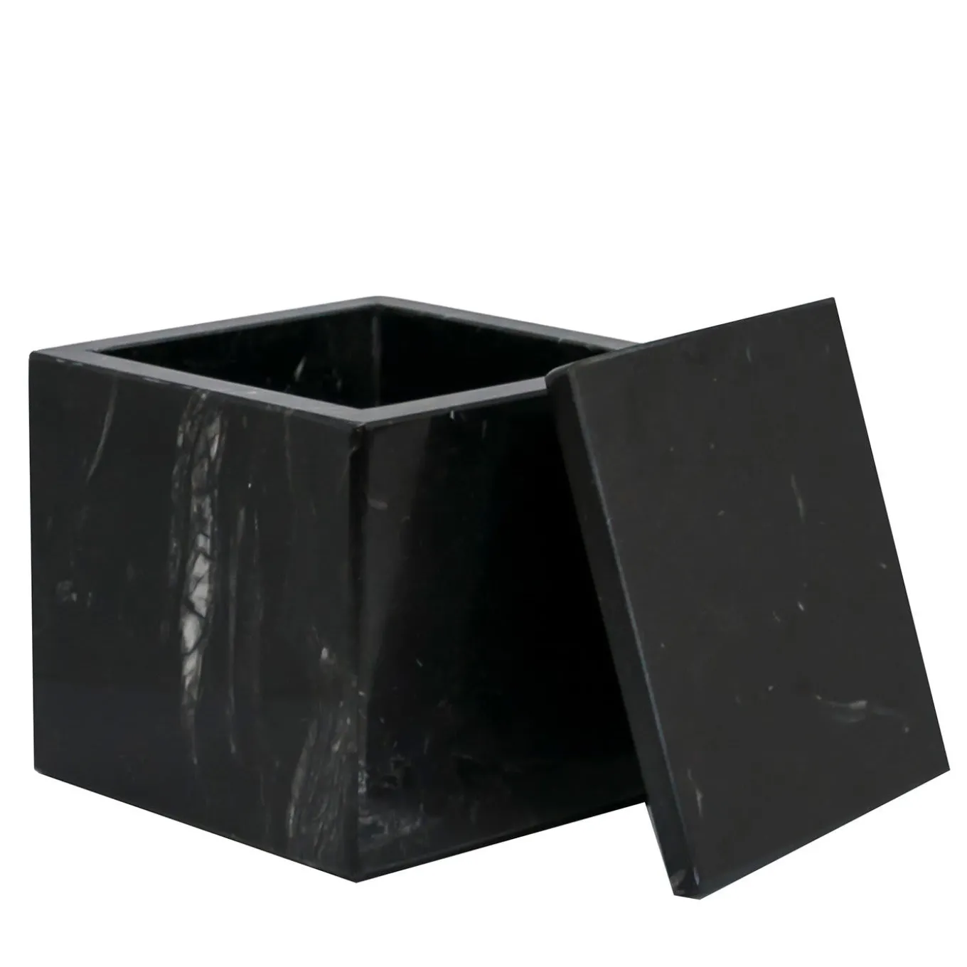 Scatola cubica in marmo nero Marquina con coperchio