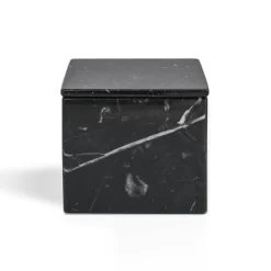 Scatola cubica in marmo nero Marquina con coperchio