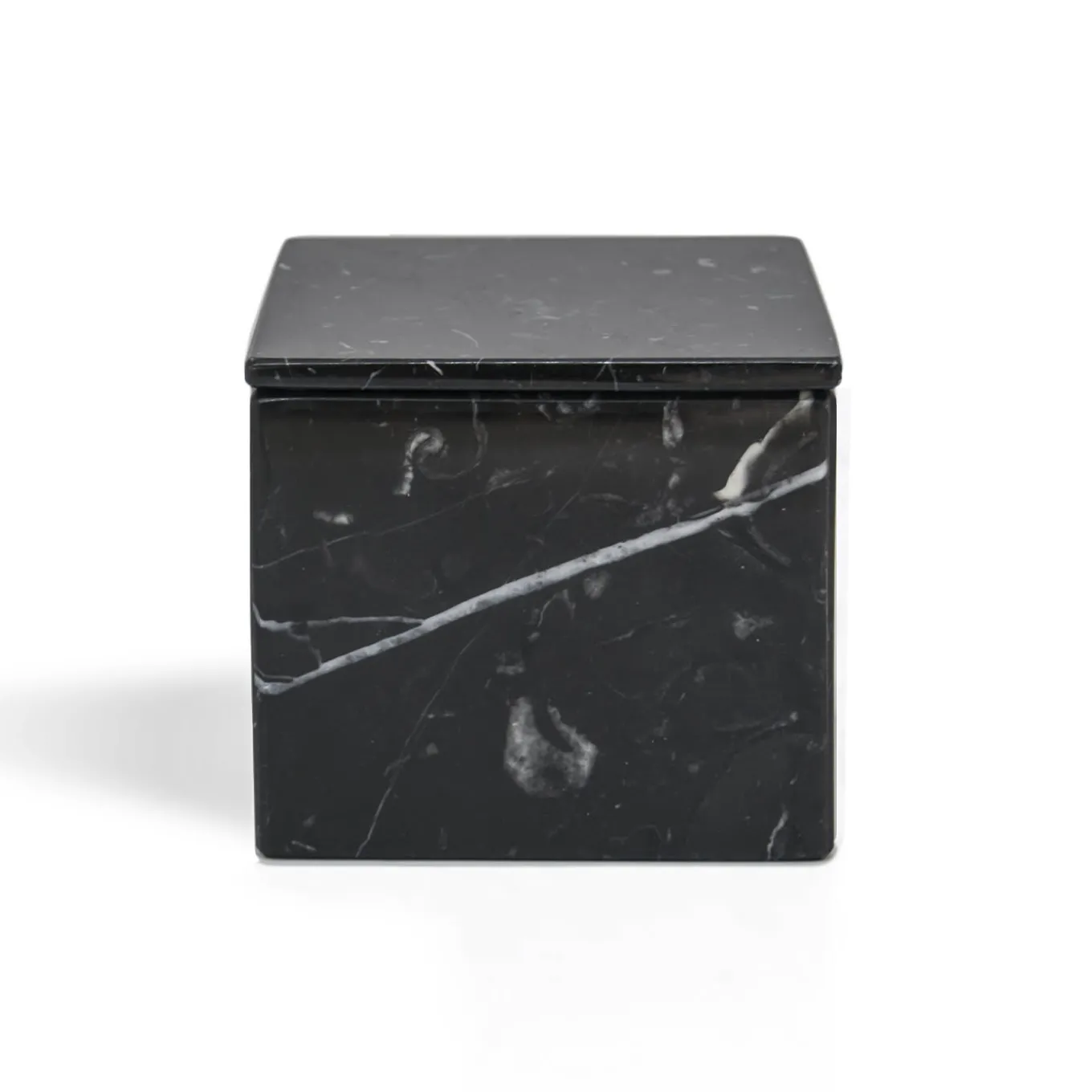 Scatola cubica in marmo nero Marquina con coperchio