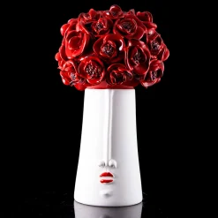 Scatola Decorativa in Ceramica Rossa Il Papavero Testa Fiorita