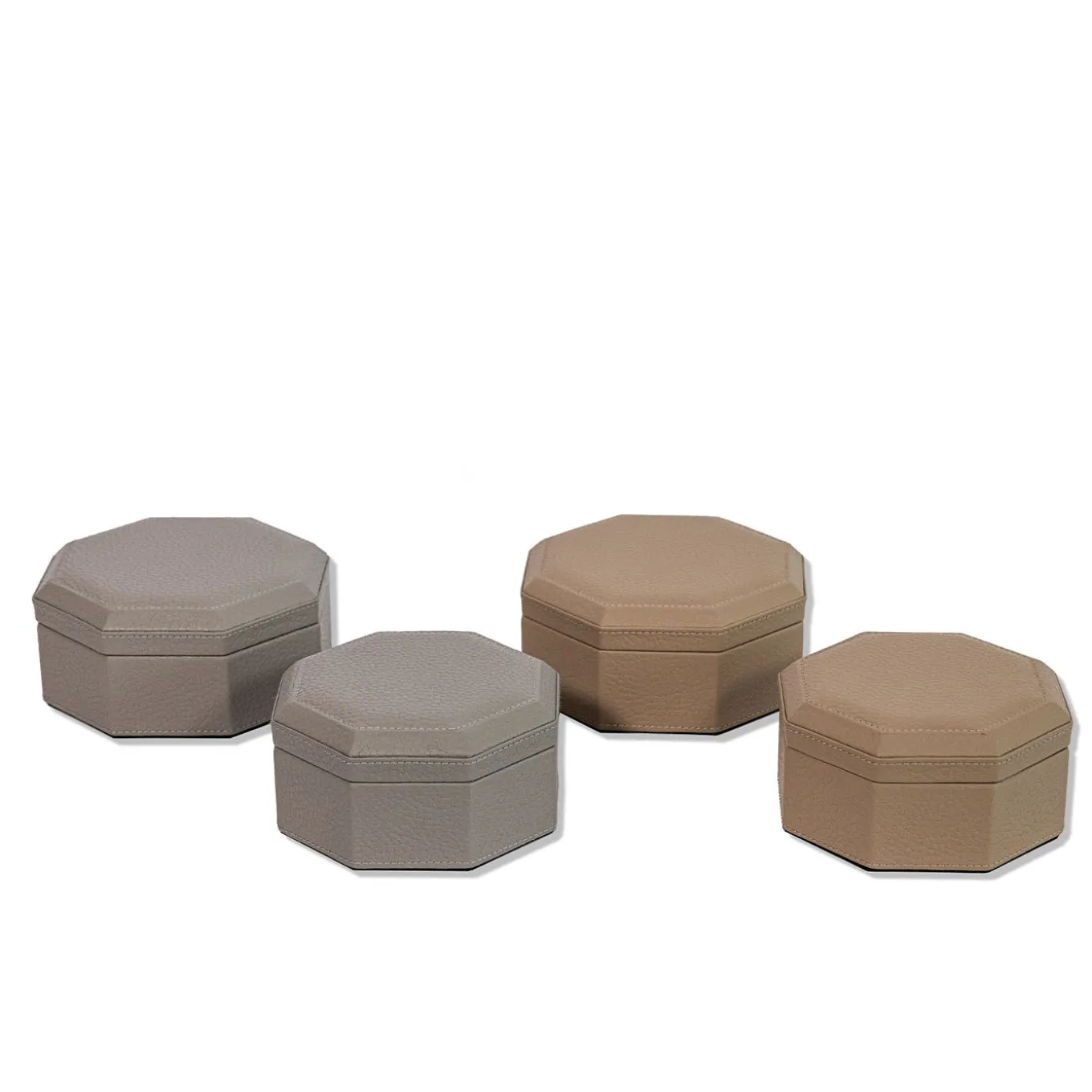 Scatola Ottagonale Del Monte 17 in Legno e Pelle Tamarone Beige