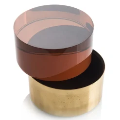 Scatola Ovale in Plex e Ottone con Coperchio Ice