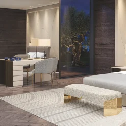 Scrivania da trucco Flare con 6 cassetti in lucido avorio