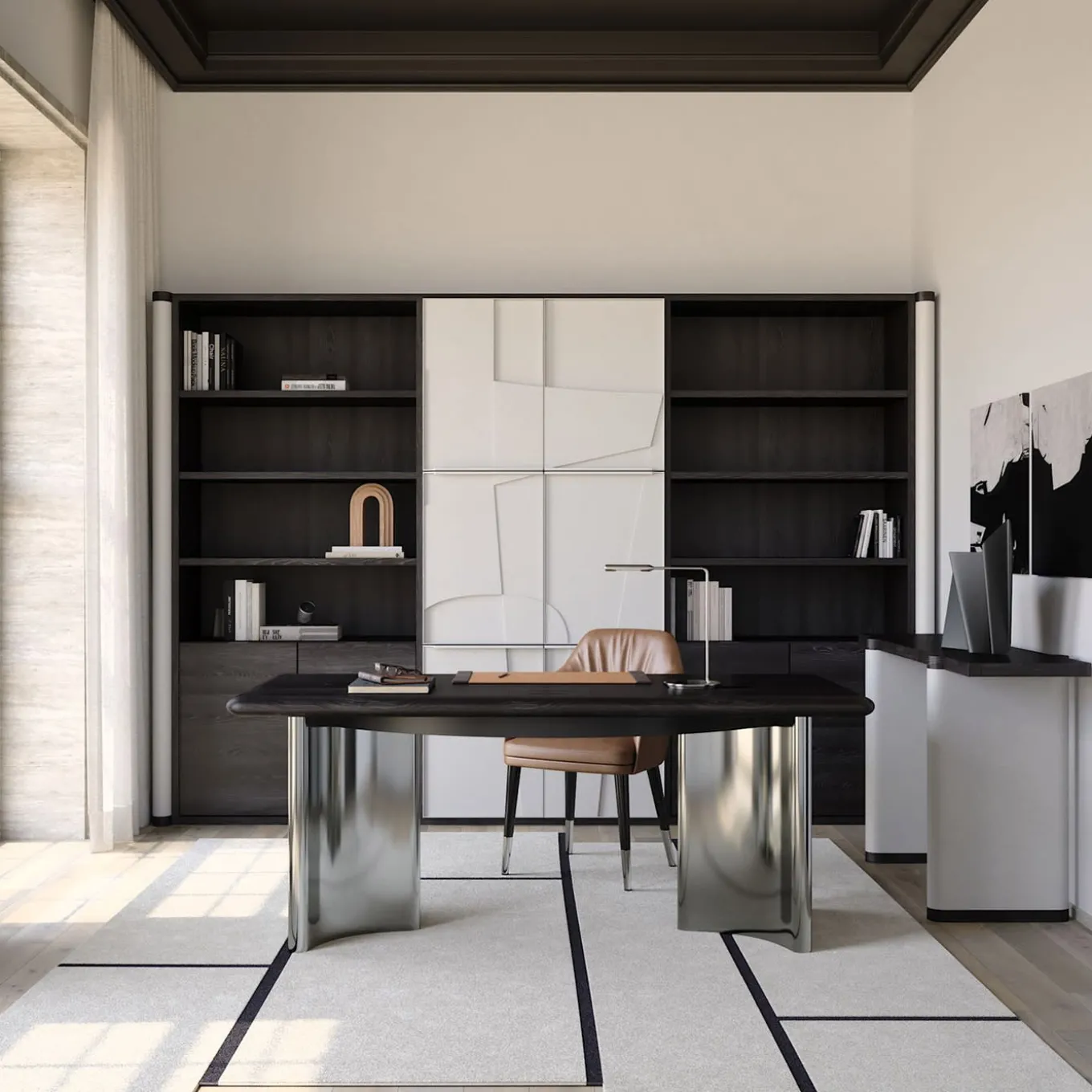 Scrivania Jean in rovere nero con base in acciaio