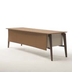 Scrivania Naviglio in legno rivestita in pelle