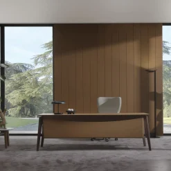 Scrivania Naviglio in legno rivestita in pelle