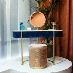 Scrivania Nora Curved Blue & Golden Vanity Desk