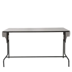 Scrivania Rectangolare Libra in Pelle Bianco Ghiaccio e Metallo