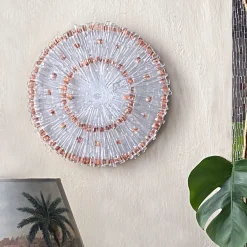 Scultura da parete in rame e vetro trasparente Raggio Rame